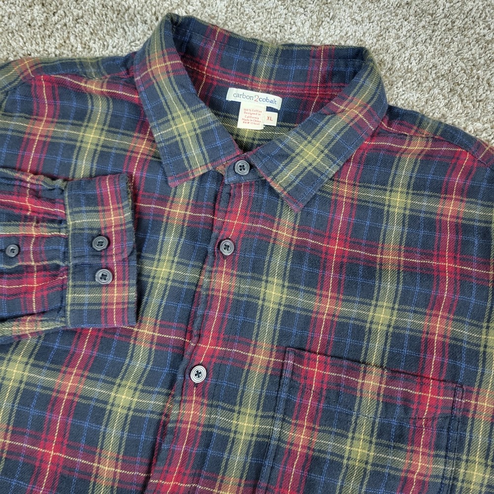Carbon 2 Cobalt Mens XL Multicolor Plaid Button Up Long Sleeve Flannel